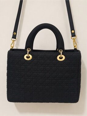 Black Quilted Tote Bag Gold Hardware Top Handle Crossbody Shoulder Purse